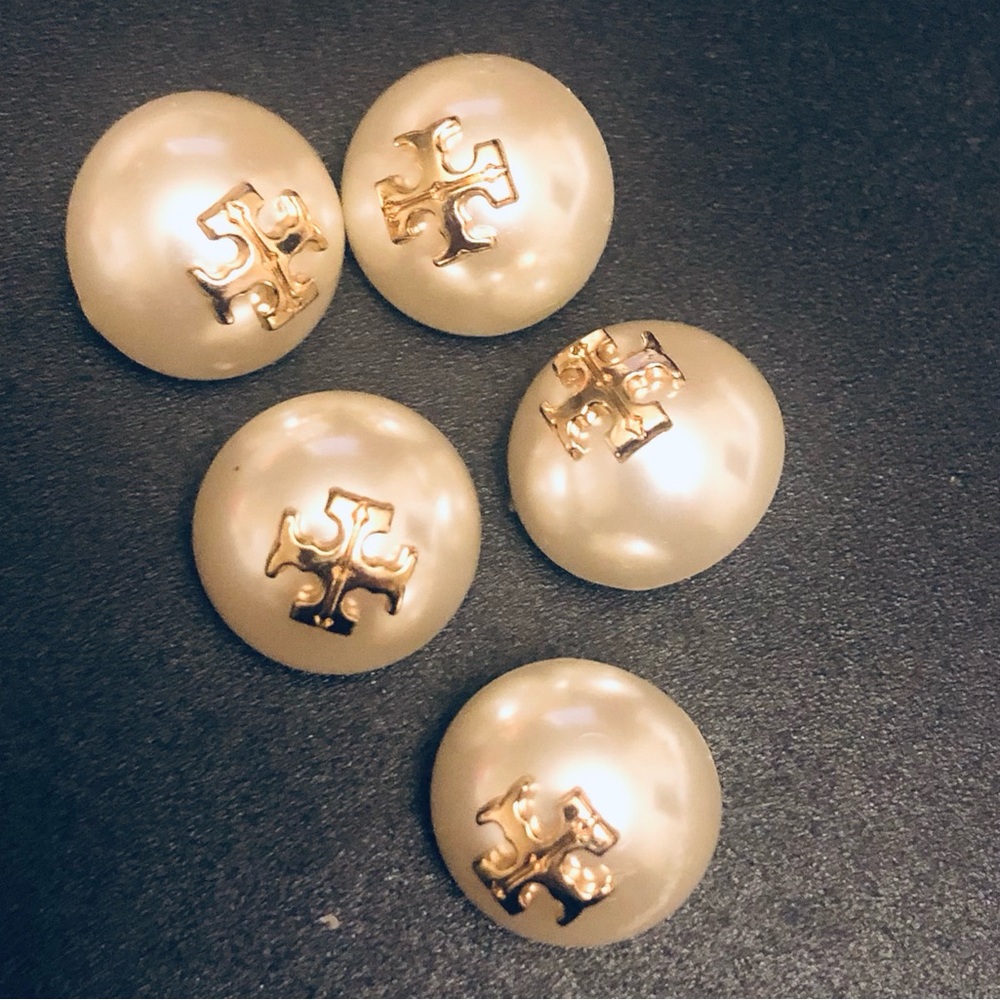 Tory Burch Pearl Button Earring Charms in Cream and Gold